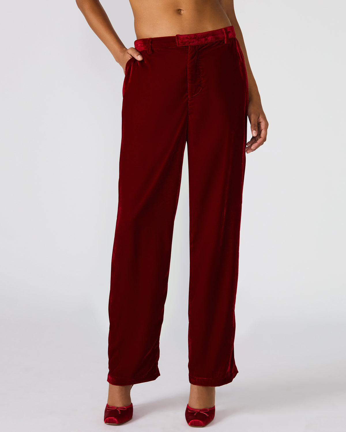 TONIA Red Velvet Wide-Leg Trouser Women's Pants - Steve Madden