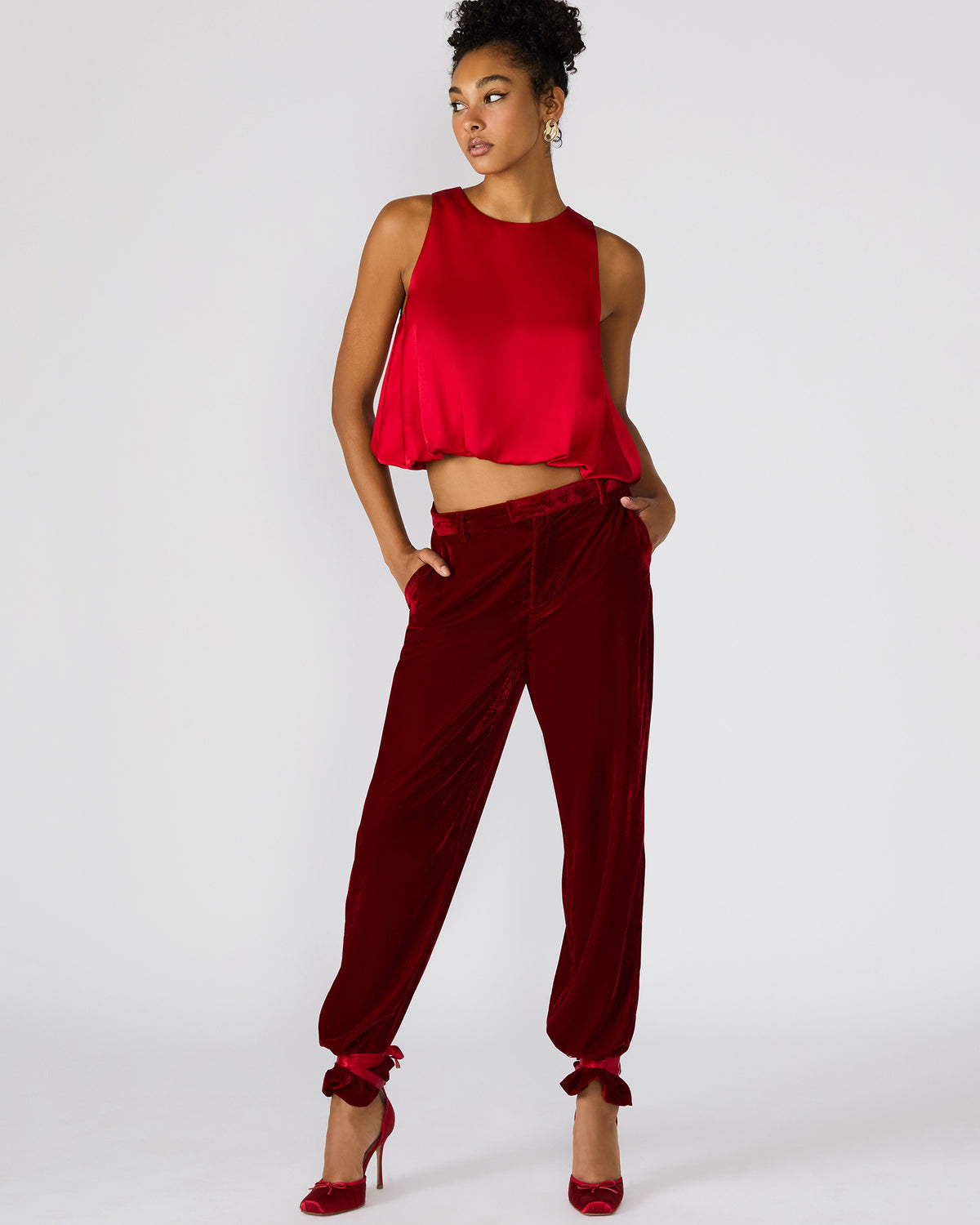 TONIA Red Velvet Wide-Leg Trouser Women's Pants - Steve Madden