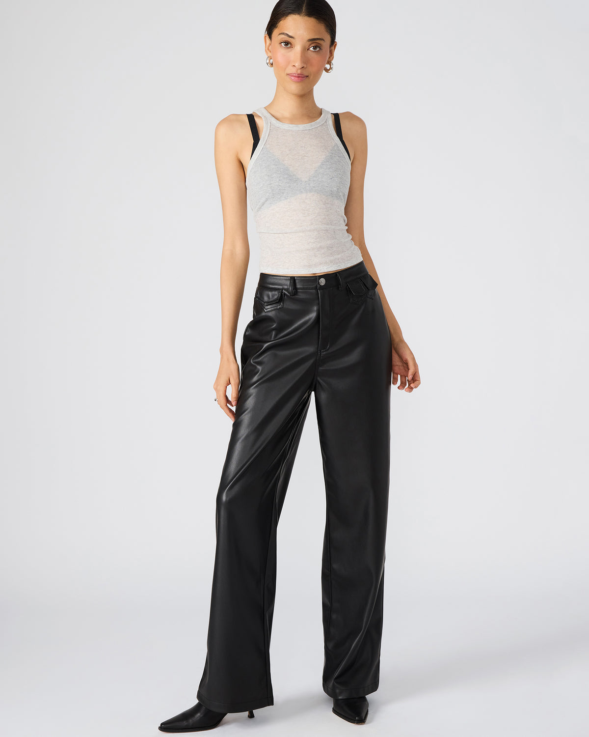 GERALDINE Black Faux Leather Straight-Leg Women's Pants - Steve Madden