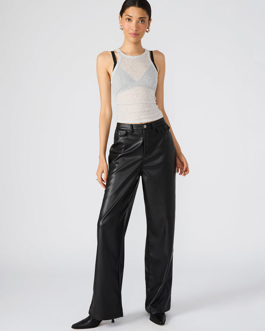 GERALDINE Black Faux Leather Straight-Leg Women's Pants - Steve Madden