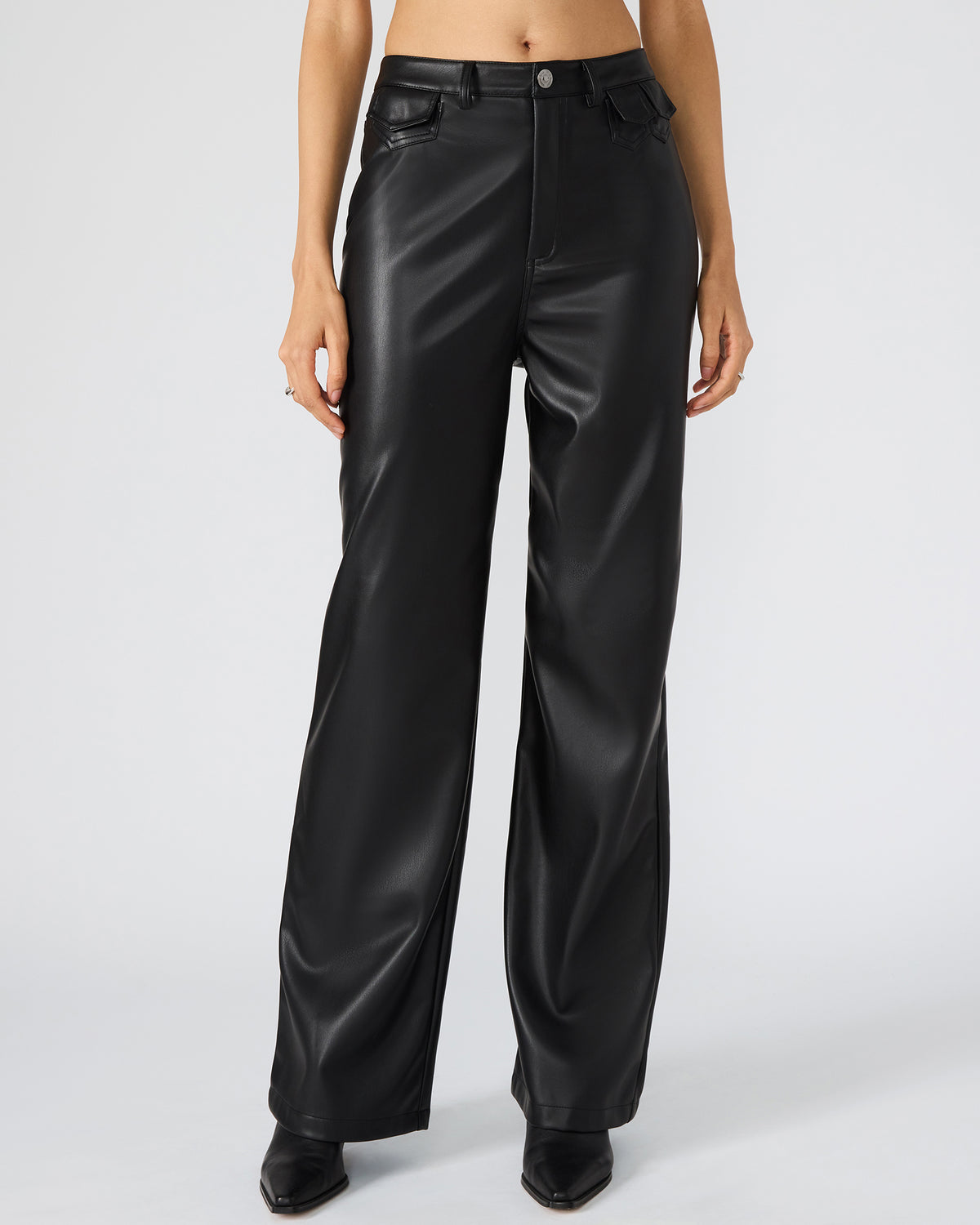 GERALDINE Black Faux Leather Straight-Leg Women's Pants - Steve Madden