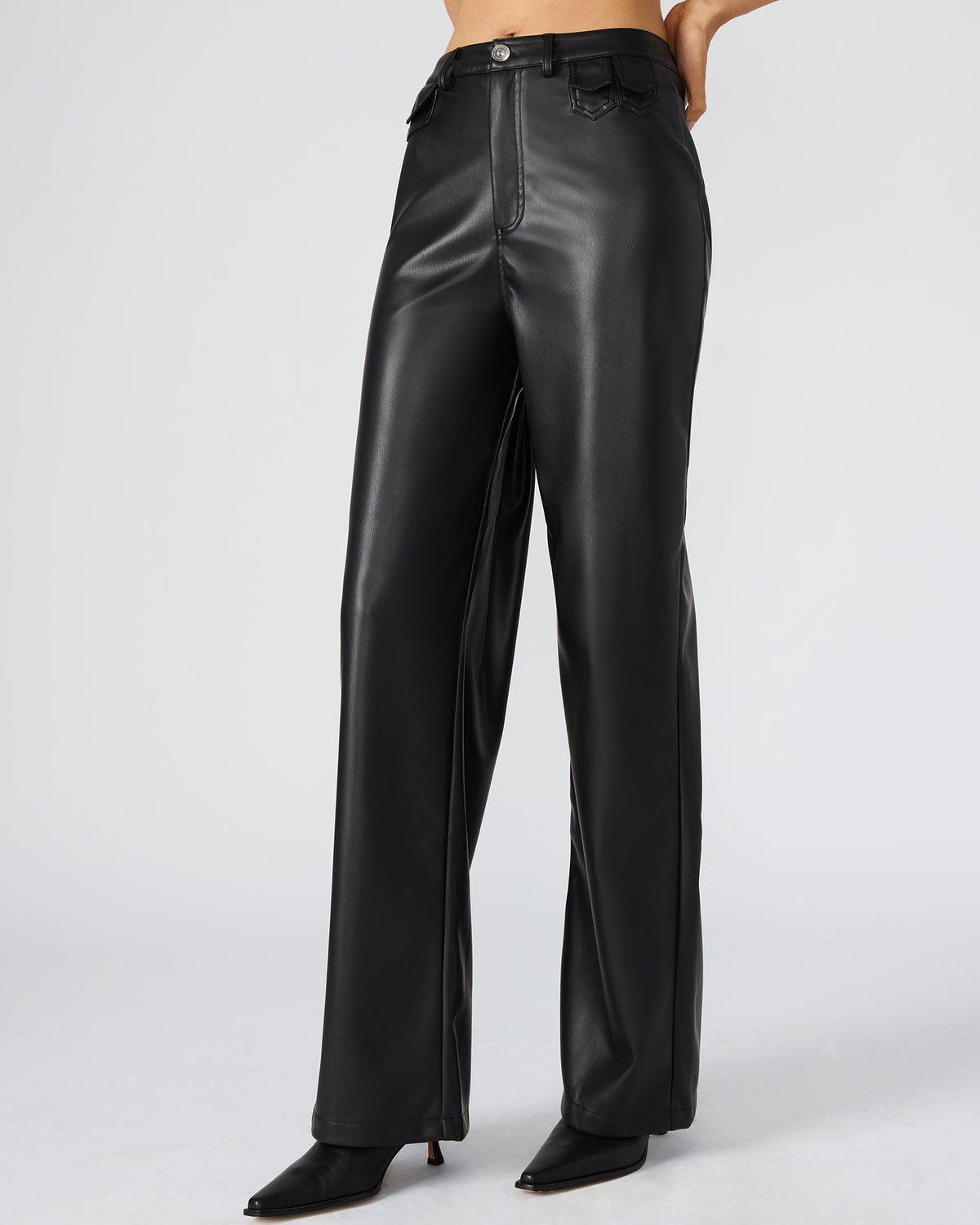 GERALDINE Black Faux Leather Straight-Leg Women's Pants - Steve Madden