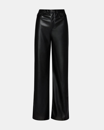 GERALDINE Black Faux Leather Straight-Leg Women's Pants - Steve Madden