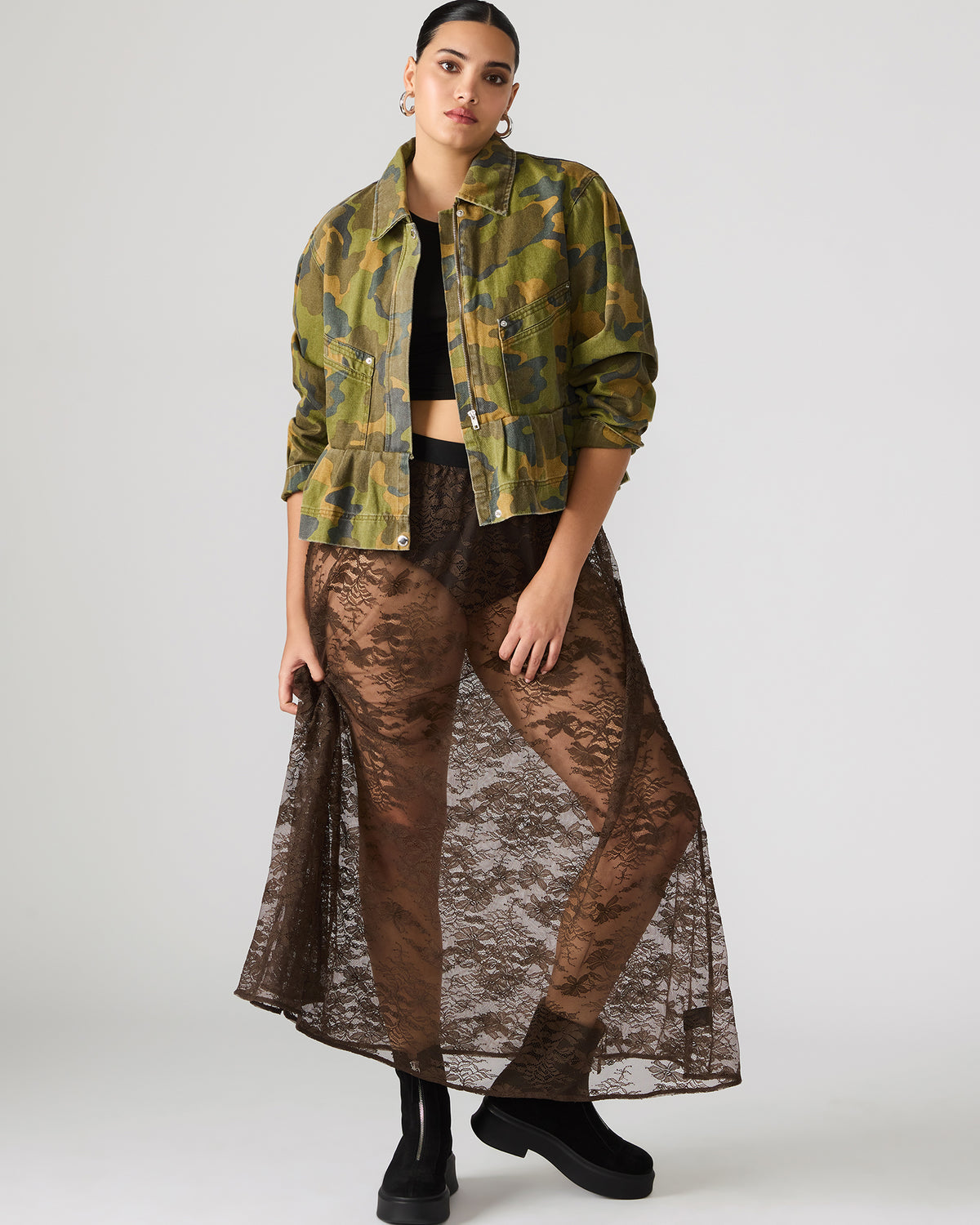 GISELA Dark Espresso Lace Mesh Maxi Women's Skirt - Steve Madden