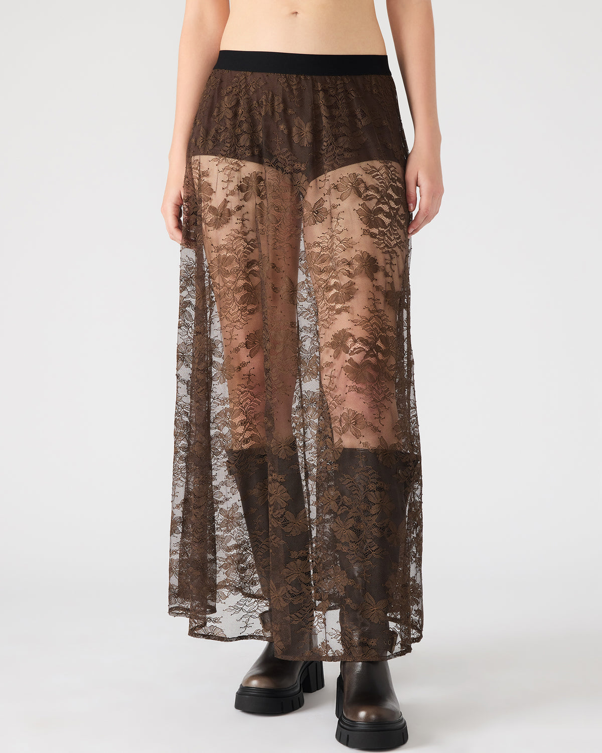 GISELA Dark Espresso Lace Mesh Maxi Women's Skirt - Steve Madden