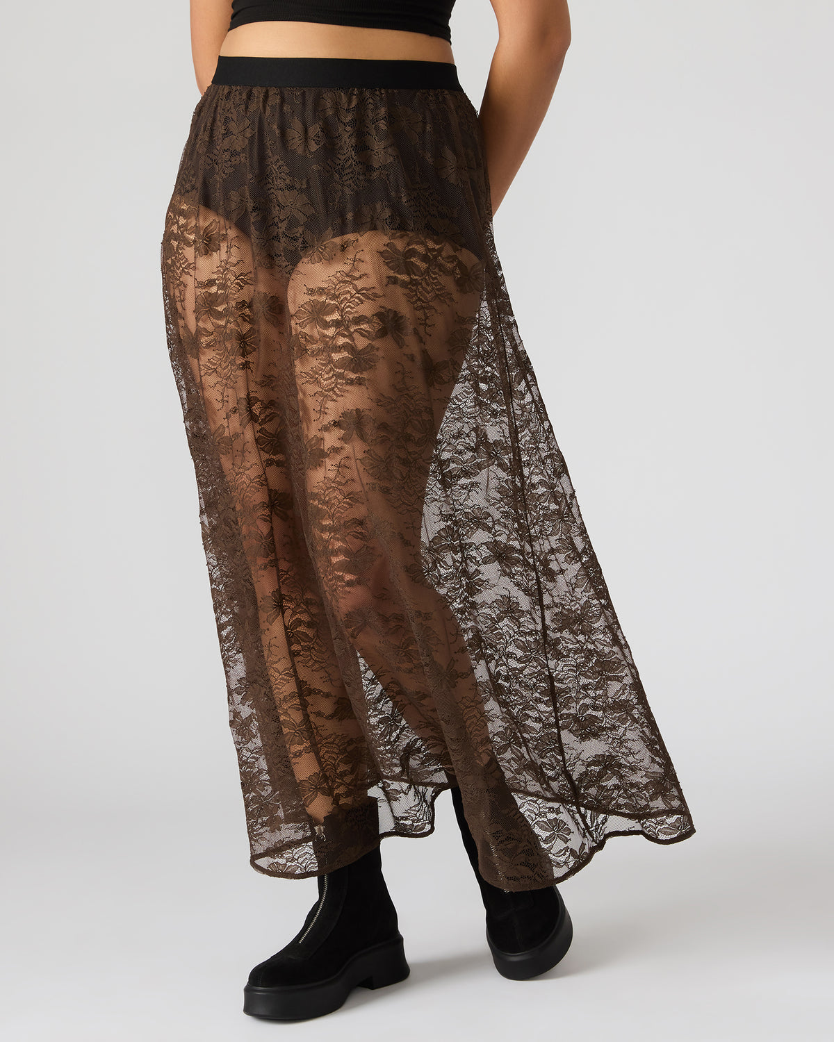 GISELA Dark Espresso Lace Mesh Maxi Women's Skirt - Steve Madden