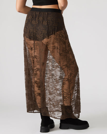 GISELA Dark Espresso Lace Mesh Maxi Women's Skirt - Steve Madden