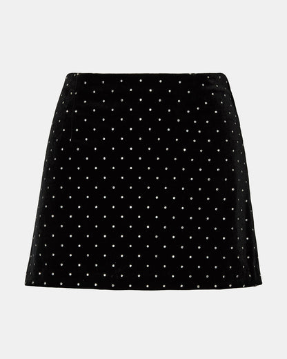 CINDI Black Studded Velvet Rhinestone Embellished Women's Skirt - Steve Madden