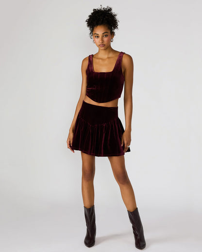 JAYLA Wine Flowy Velvet Women's Mini Skirt - Steve Madden