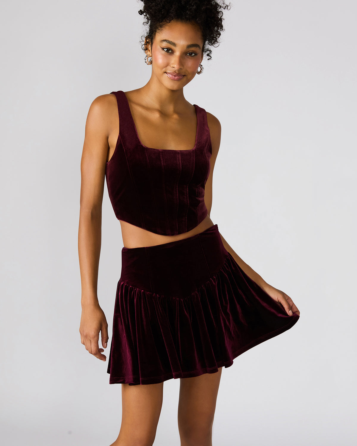JAYLA Wine Flowy Velvet Women's Mini Skirt - Steve Madden