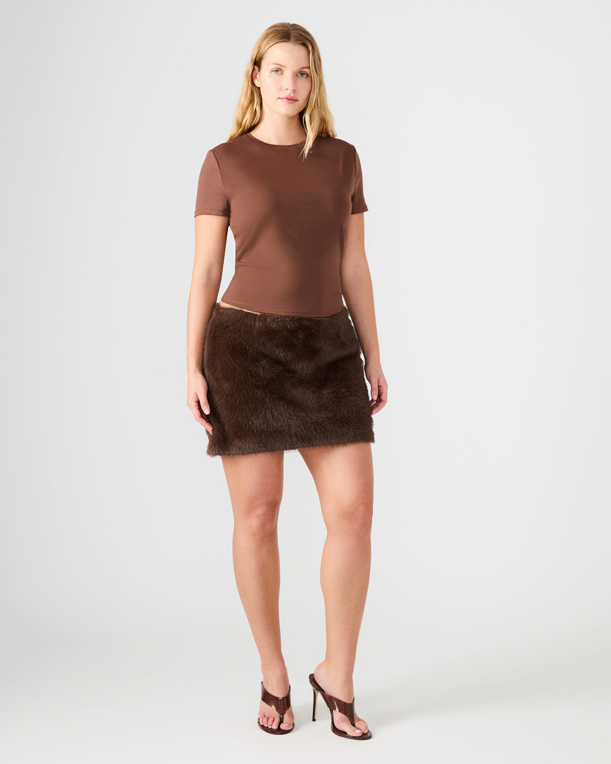 AVIVA Dark Espresso Faux Fur Mini Women's Skirt - Steve Madden