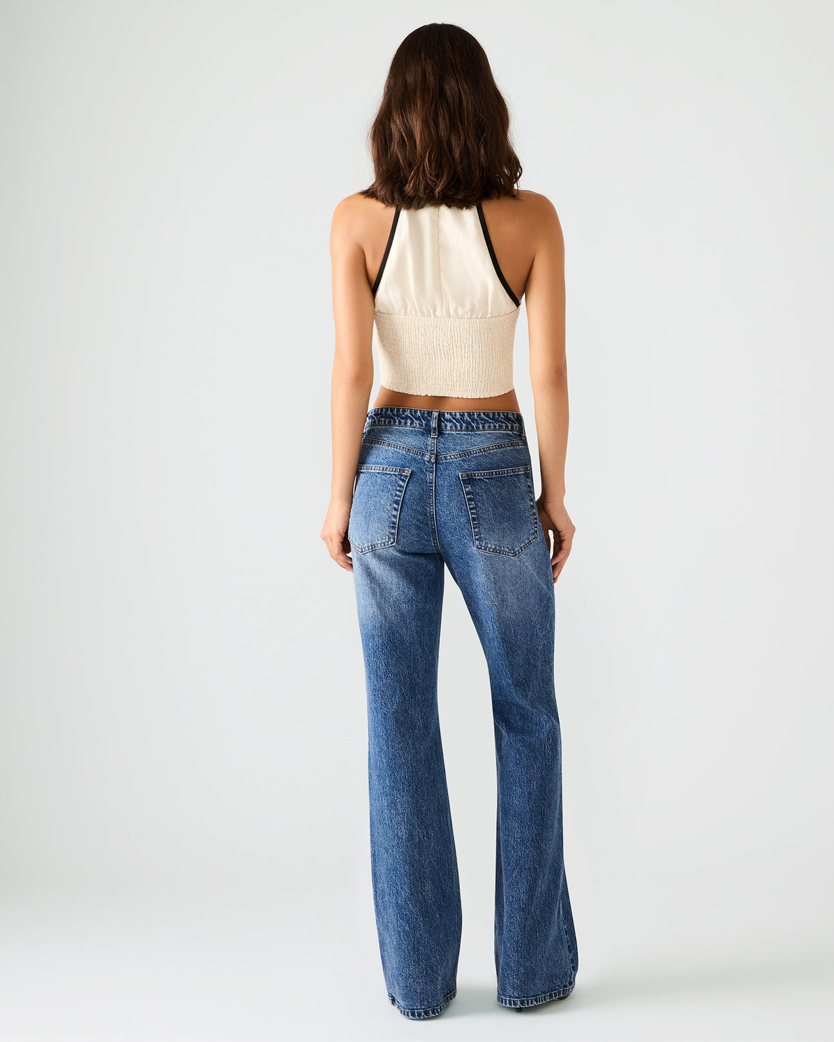IRYS Dark Navy High-Rise Flare Gold Detail Buttons Women's Jean - Steve Madden