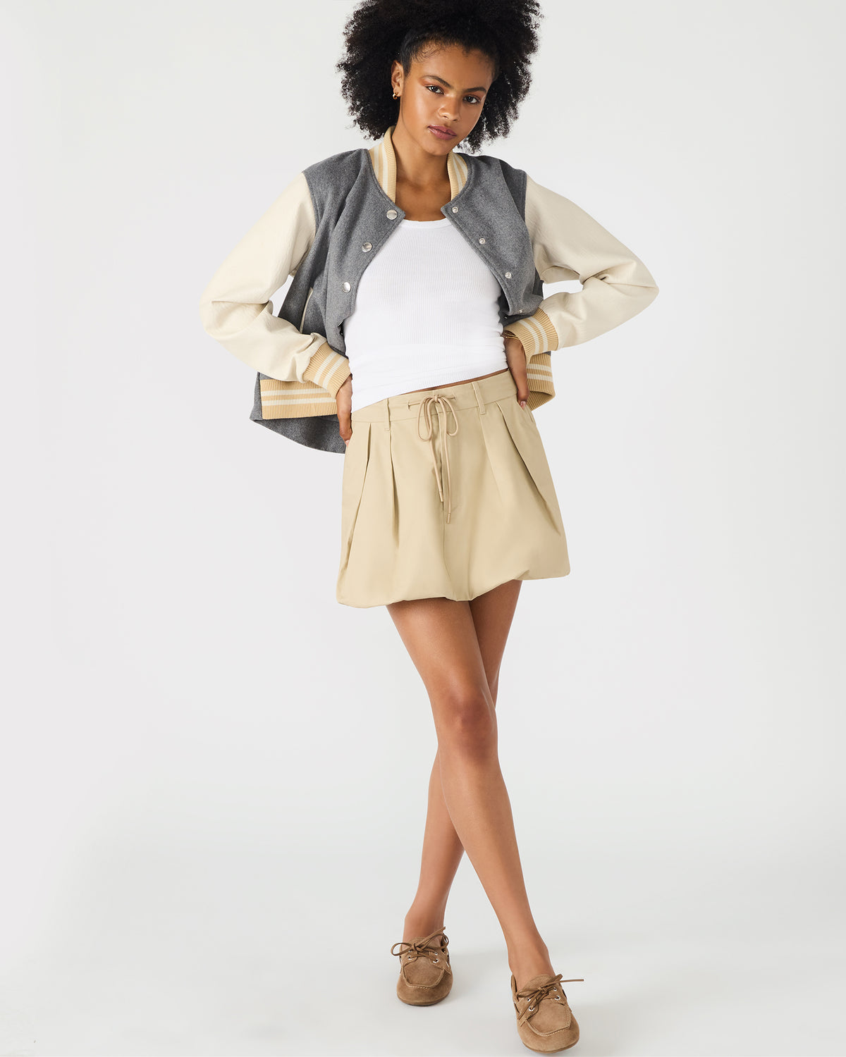LIVIE Khaki Mini Tie-Front Bubble Women's Skirt - Steve Madden