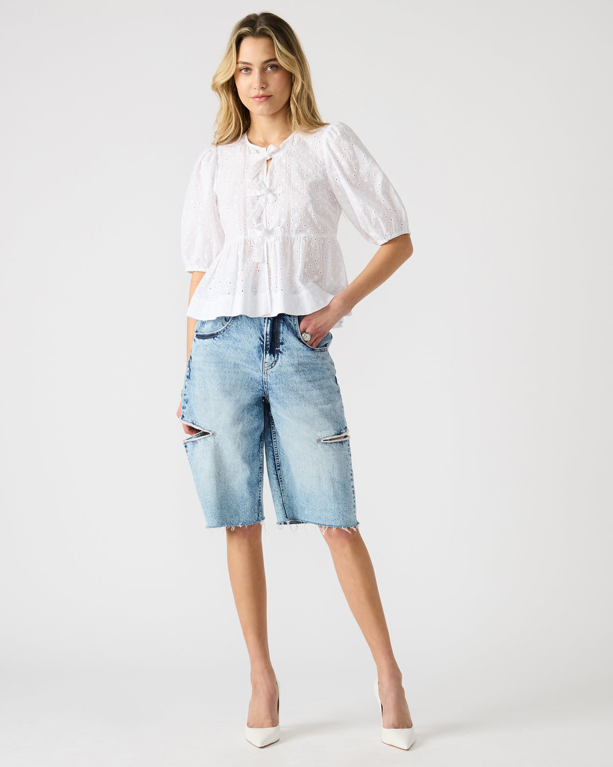 LANGE Denim Women's Side Slit Barrel Shorts - Steve Madden