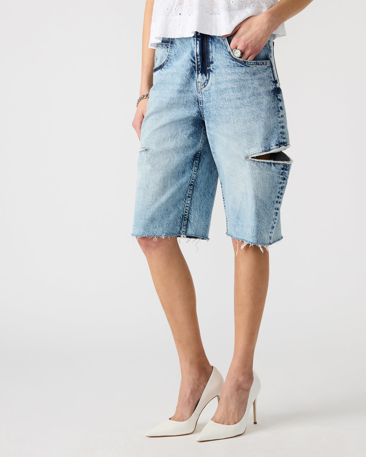 LANGE Denim Women's Side Slit Barrel Shorts - Steve Madden