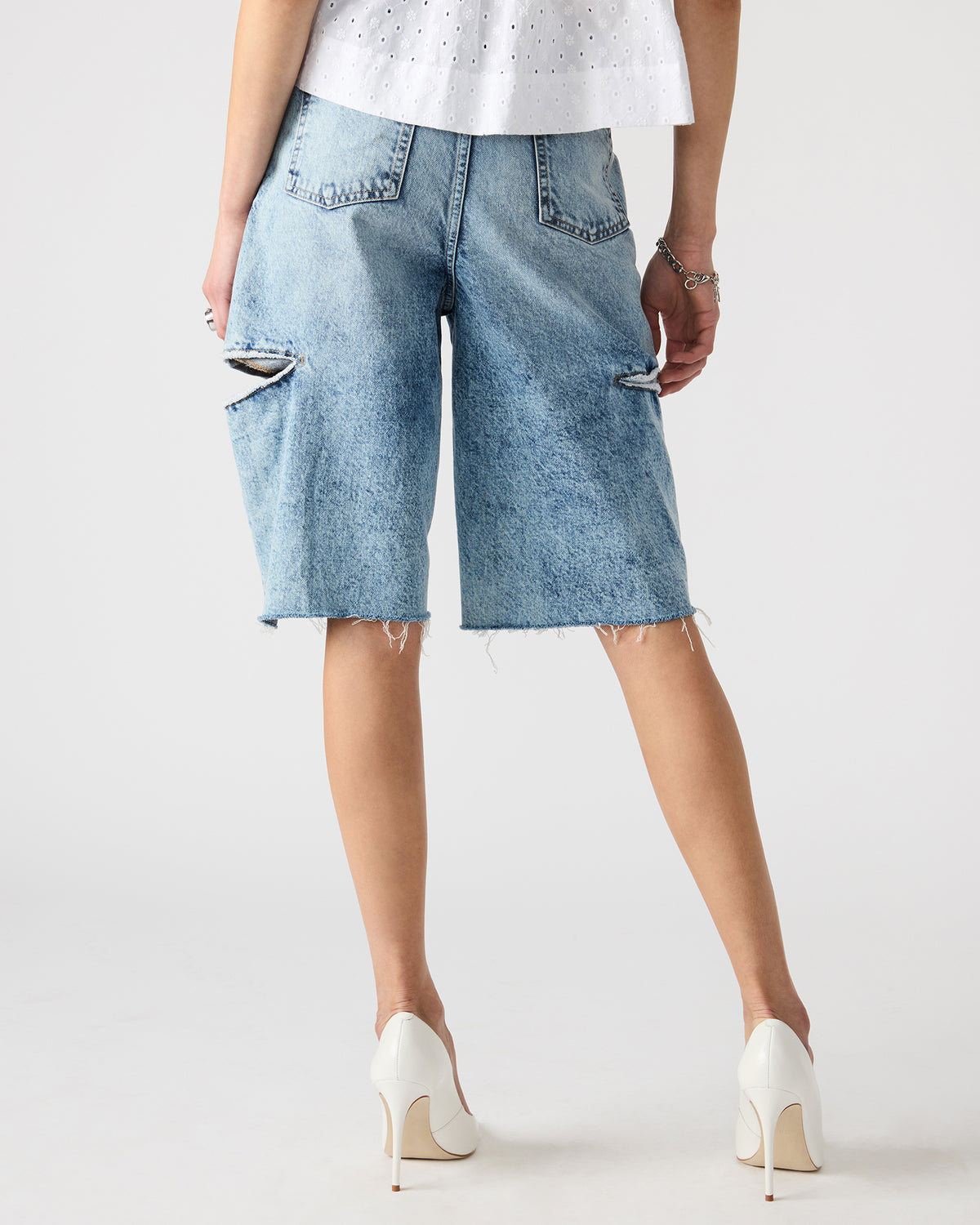 LANGE Denim Women's Side Slit Barrel Shorts - Steve Madden