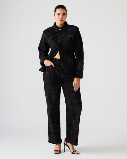 AVALINE Crystal Black Straight-Leg Rhinestone Embellished Denim Women's Jeans - Steve Madden