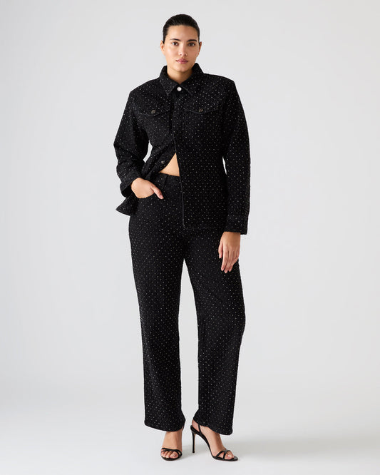 AVALINE Crystal Black Straight-Leg Rhinestone Embellished Denim Women's Jeans - Steve Madden