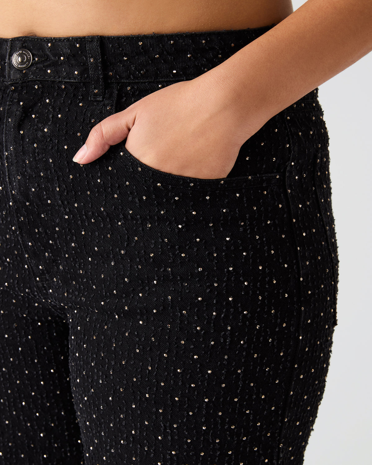 AVALINE Crystal Black Straight-Leg Rhinestone Embellished Denim Women's Jeans - Steve Madden