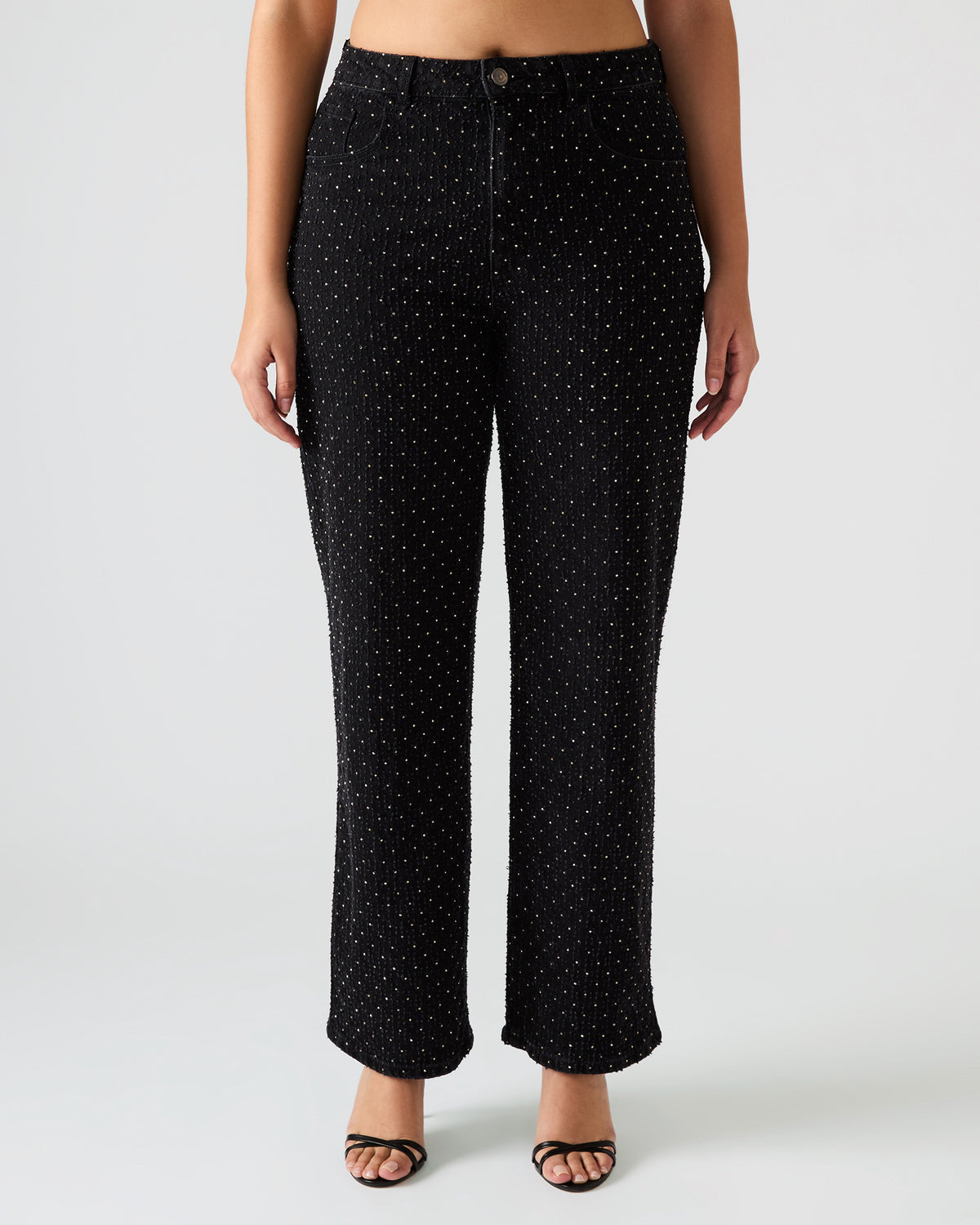 AVALINE Crystal Black Straight-Leg Rhinestone Embellished Denim Women's Jeans - Steve Madden