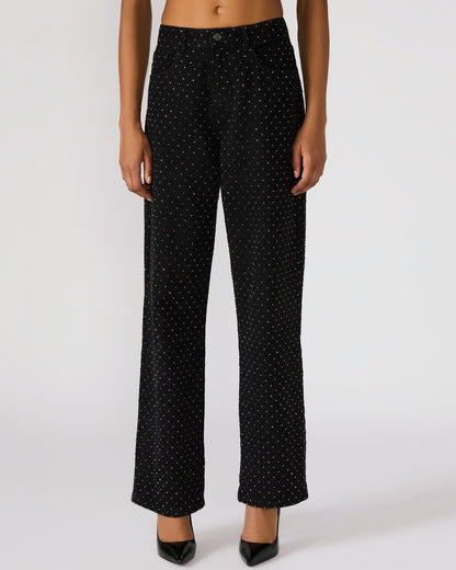 AVALINE Crystal Black Straight-Leg Rhinestone Embellished Denim Women's Jeans - Steve Madden