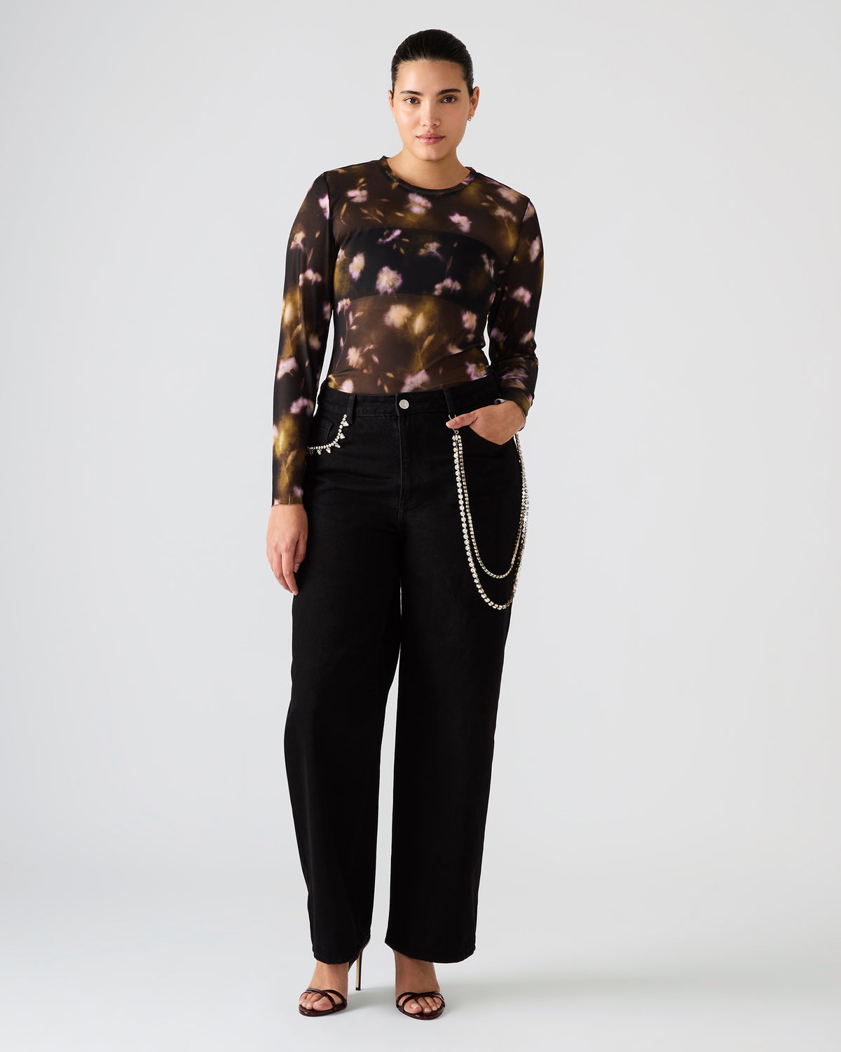 SWIFT Black Wide-Leg Denim Chain Women's Jean - Steve Madden