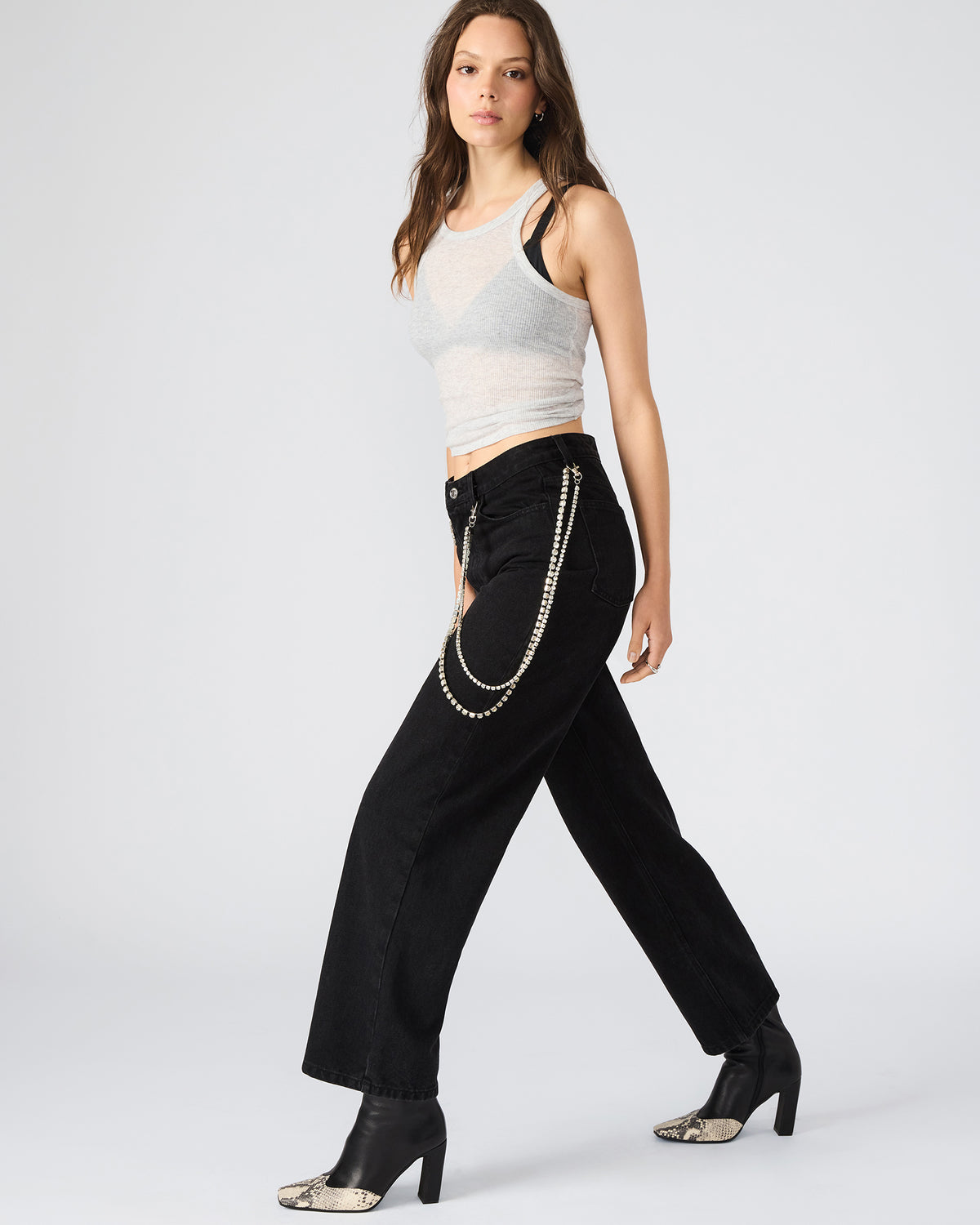 SWIFT Black Wide-Leg Denim Chain Women's Jean - Steve Madden