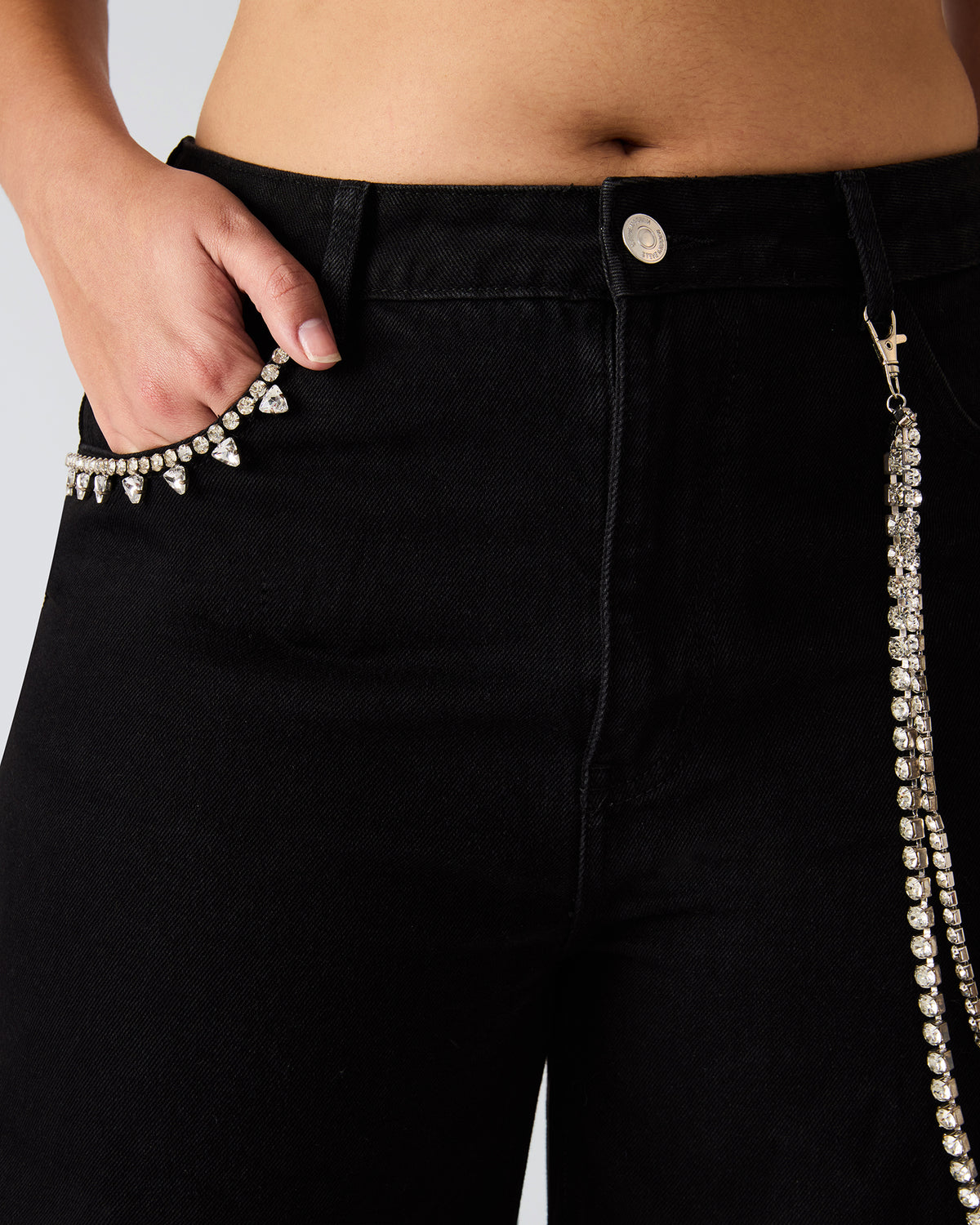 SWIFT Black Wide-Leg Denim Chain Women's Jean - Steve Madden