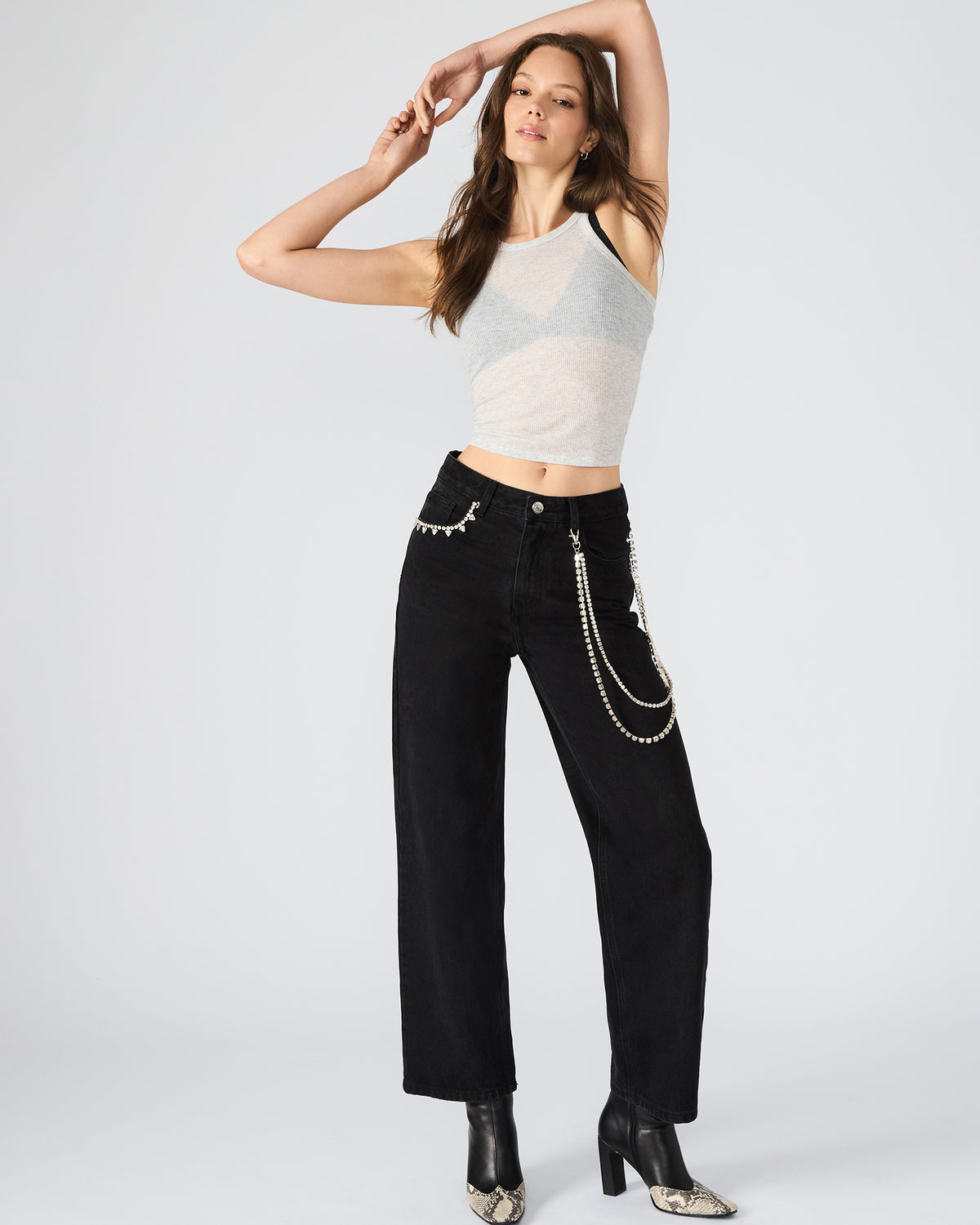 SWIFT Black Wide-Leg Denim Chain Women's Jean - Steve Madden