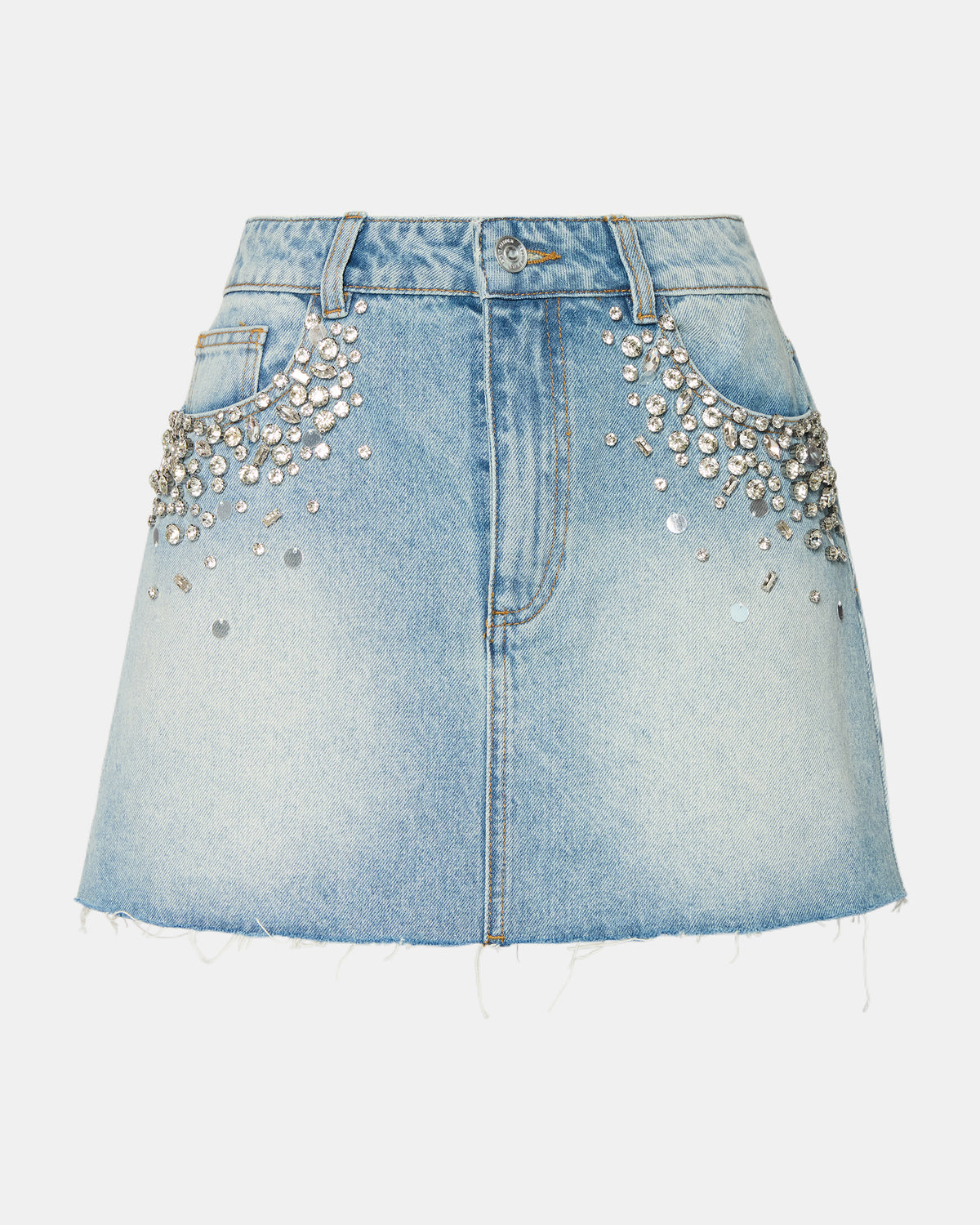 ERAS Denim Rhinestone Embellished Matching Set Mini Women's Skirt - Steve Madden