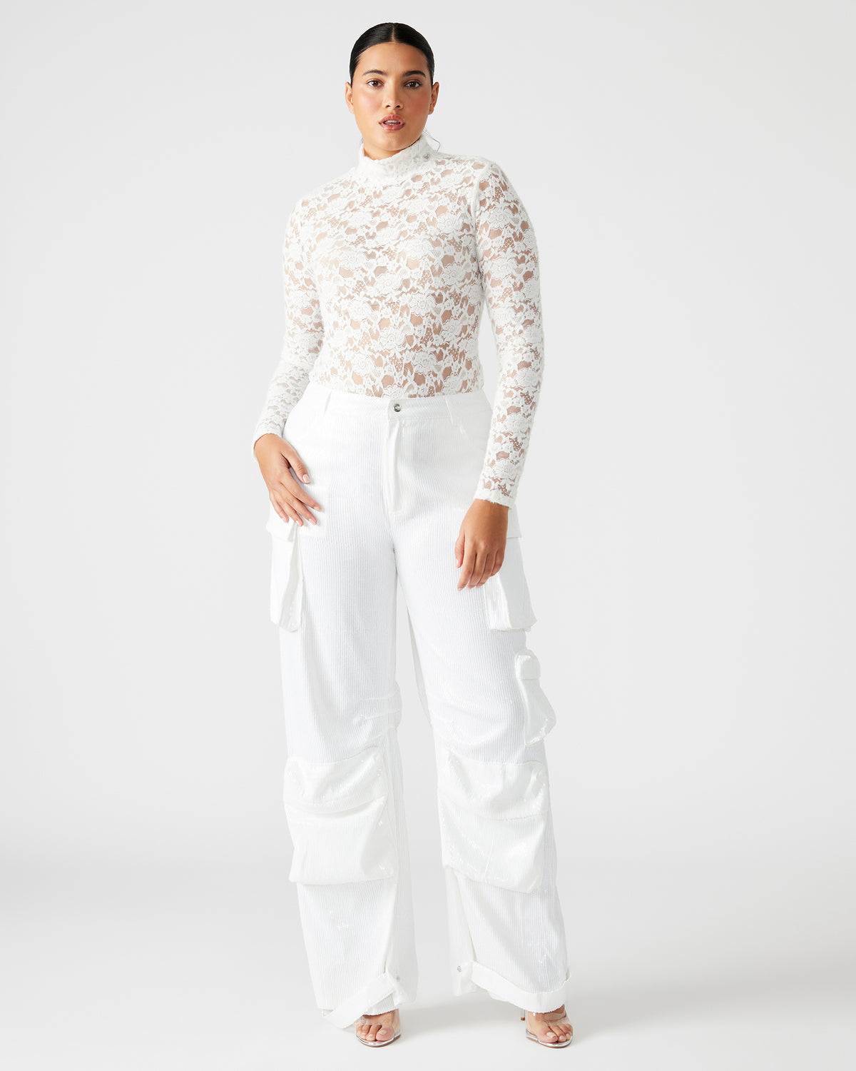 DUO White Sequin Women's Utility Cargo Pants - Steve Madden