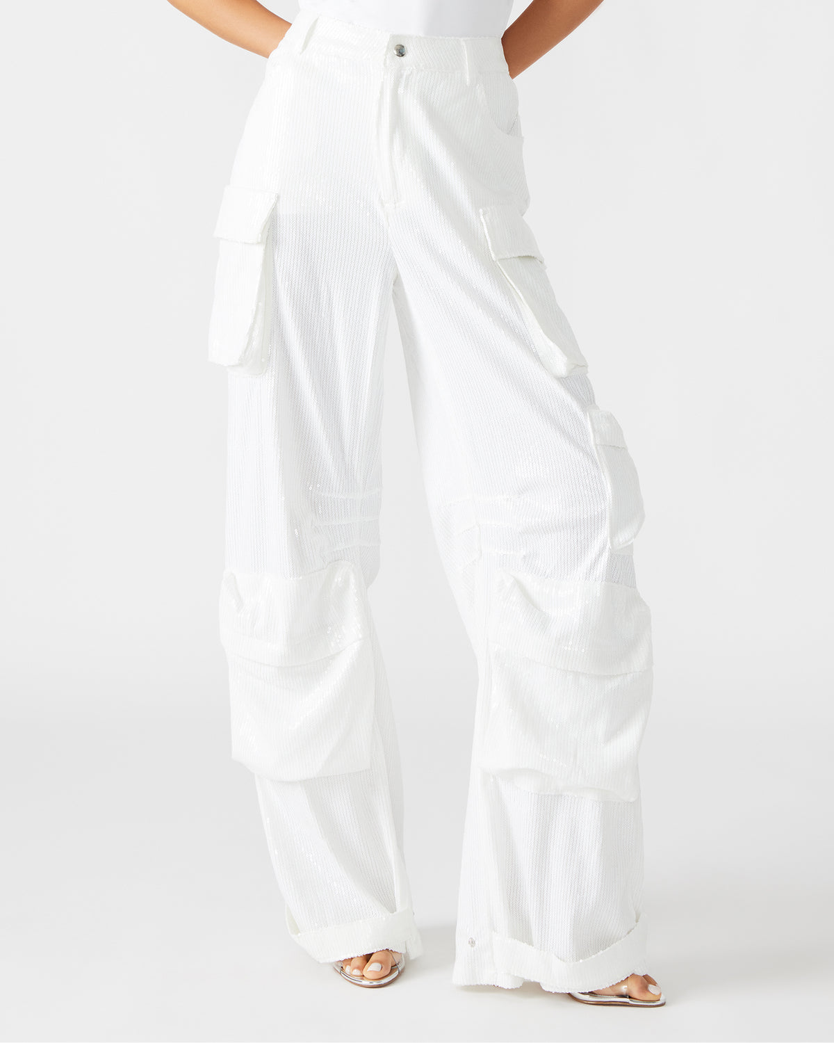 DUO White Sequin Women's Utility Cargo Pants - Steve Madden