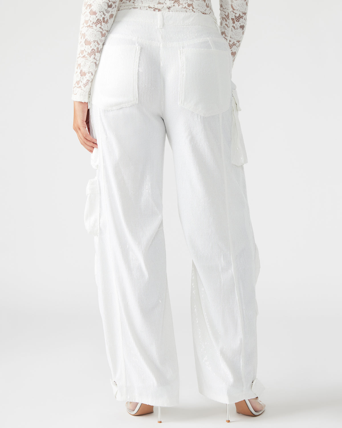 DUO White Sequin Women's Utility Cargo Pants - Steve Madden
