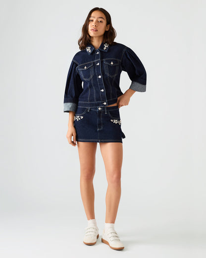 BRIELLIA Bijou Blue Denim Rhinestone Embellished Mini Women's Skirt - Steve Madden
