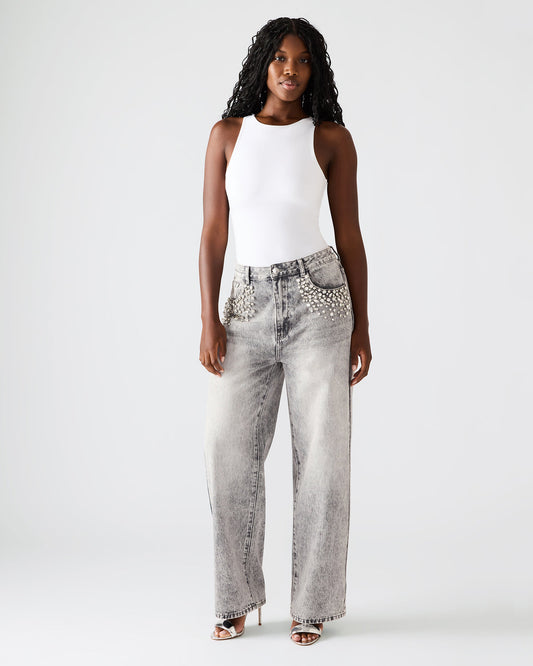 ERAS Fog Rhinestone Embellised Straight-Leg Denim Women's Jeans - Steve Madden
