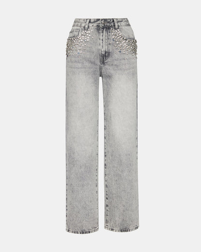 ERAS Fog Rhinestone Embellised Straight-Leg Denim Women's Jeans - Steve Madden