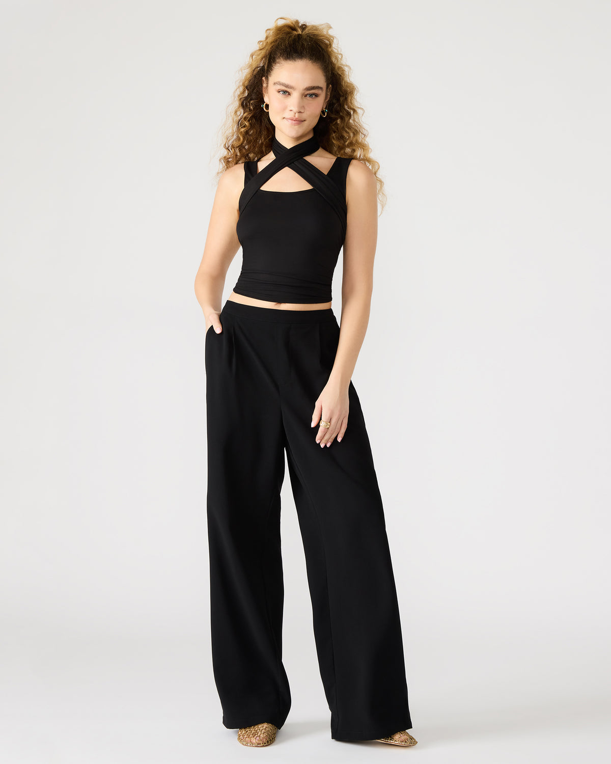 PAYTON Pant Black | Women's Wide Leg Trousers - Steve Madden
