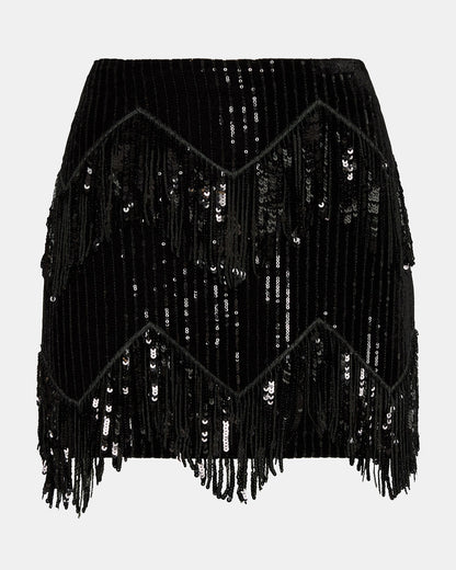 CINDI Sequin Black Fringe Embellished Women's Skirt - Steve Madden