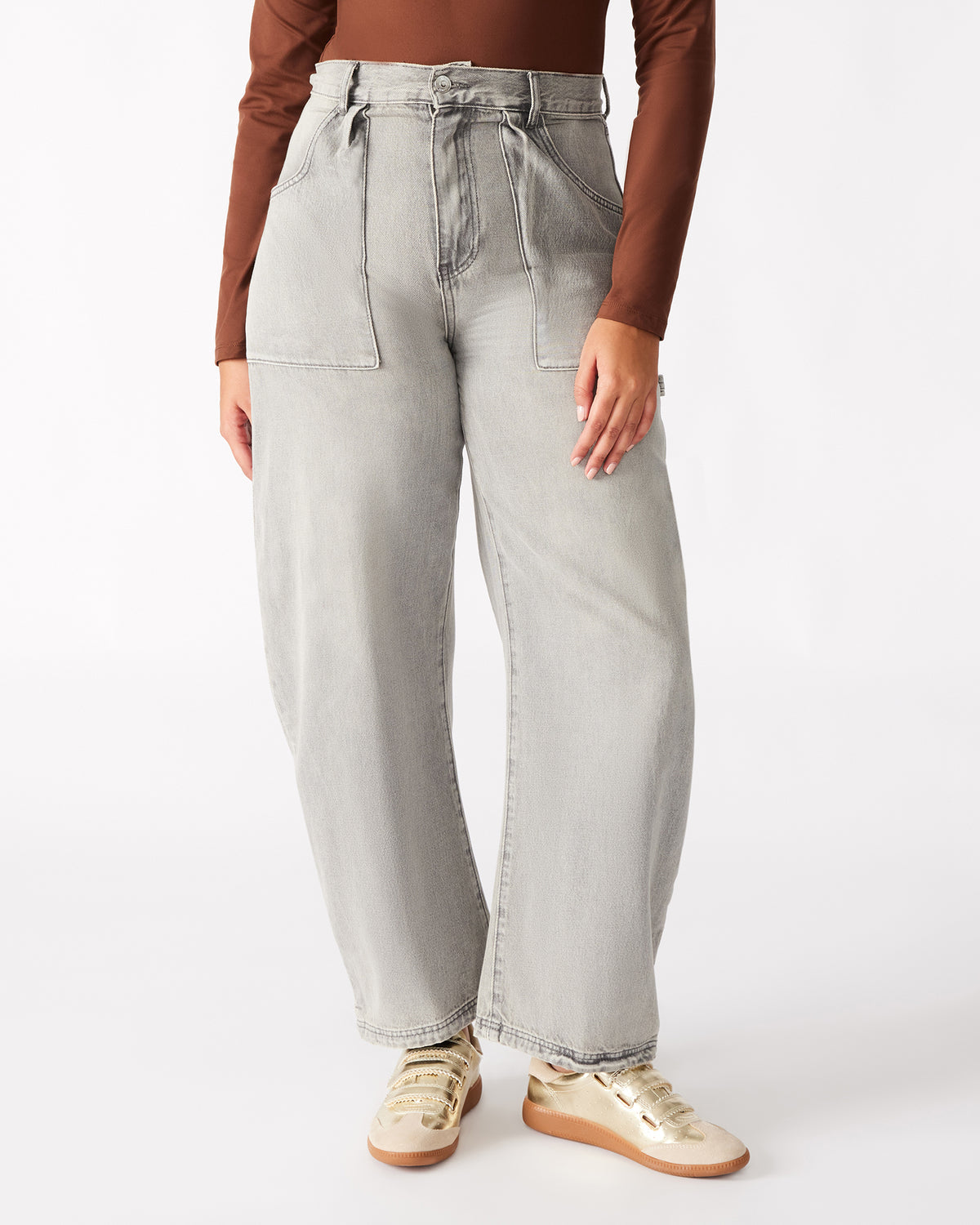 HANSEN Pant Light Grey | Women's Barrel Leg Pants - Steve Madden