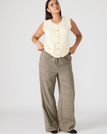 IDRA Brown Pull-On Tie-Front Cuffed Plaid Women's Pants - Steve Madden