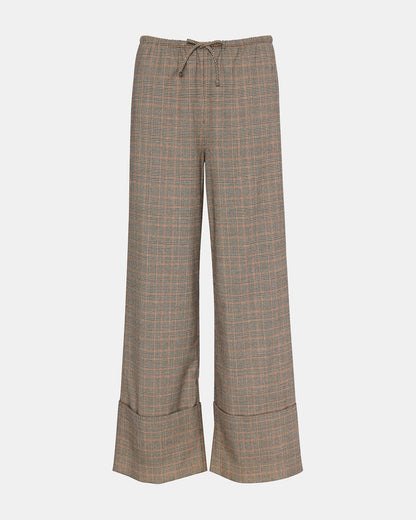 IDRA Brown Pull-On Tie-Front Cuffed Plaid Women's Pants - Steve Madden