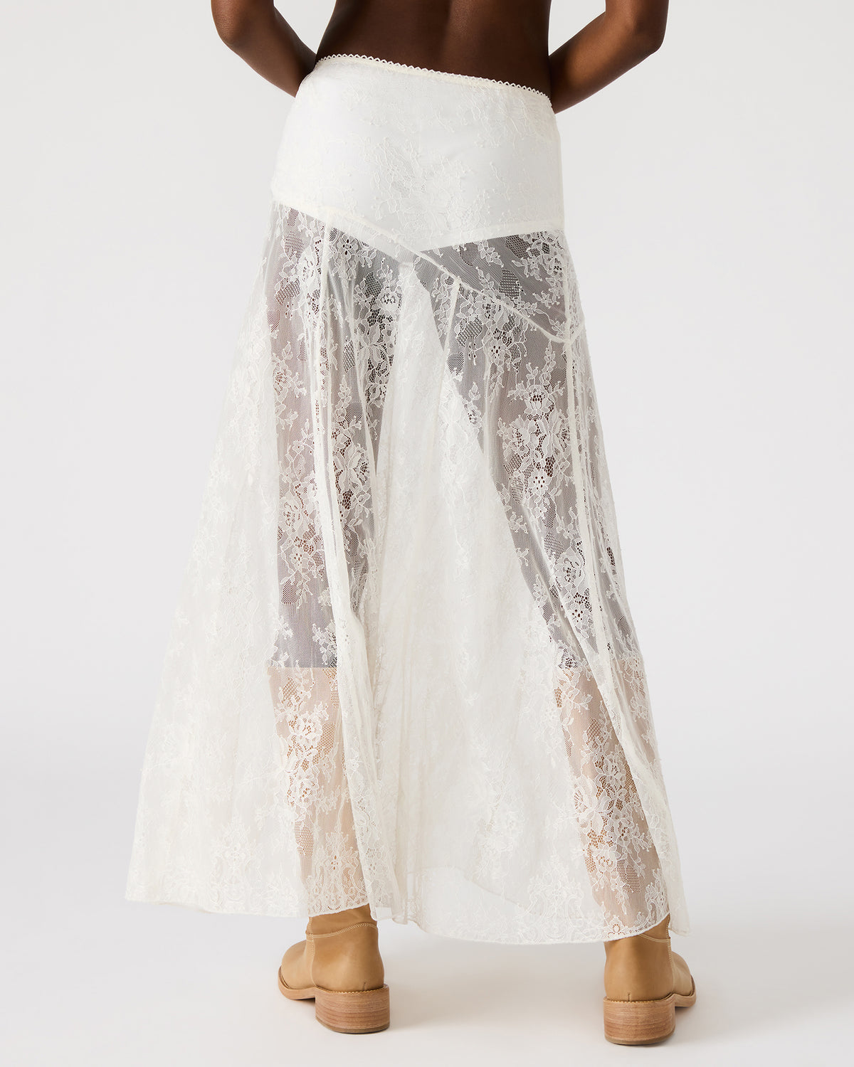 VEERA White Mesh Lace Flowy Maxi Skirt - Steve Madden