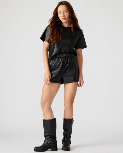 FAUX THE RECORD Short Black | Women's Faux Leather Short - Steve Madden