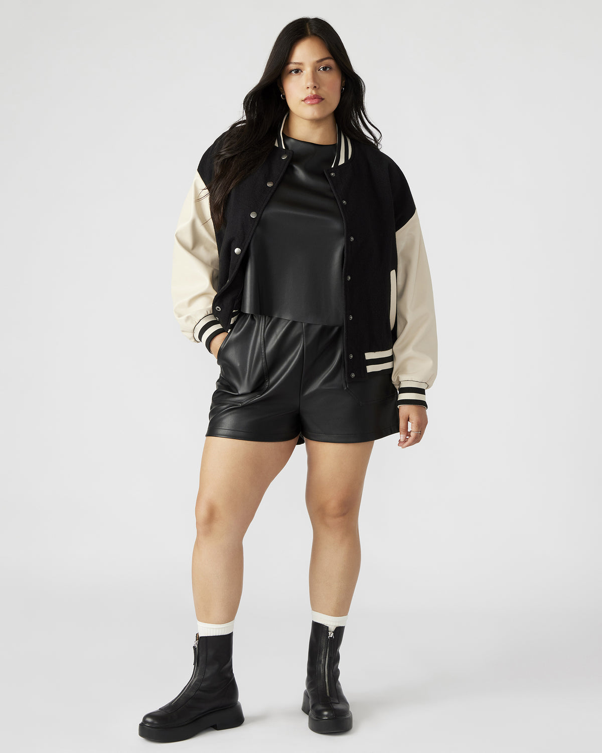 FAUX THE RECORD Short Black | Women's Faux Leather Short - Steve Madden