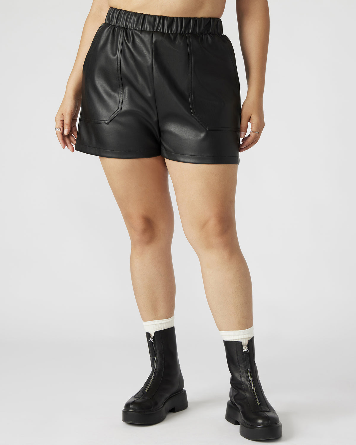 FAUX THE RECORD Short Black | Women's Faux Leather Short - Steve Madden