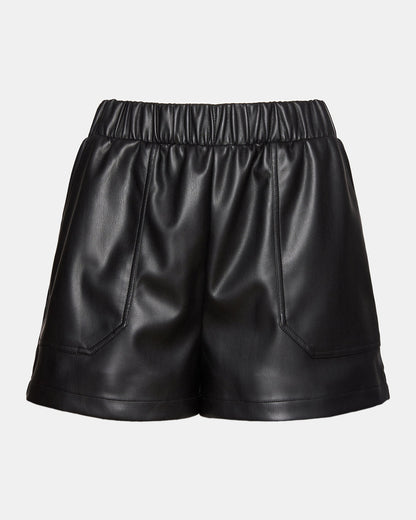 FAUX THE RECORD Short Black | Women's Faux Leather Short - Steve Madden