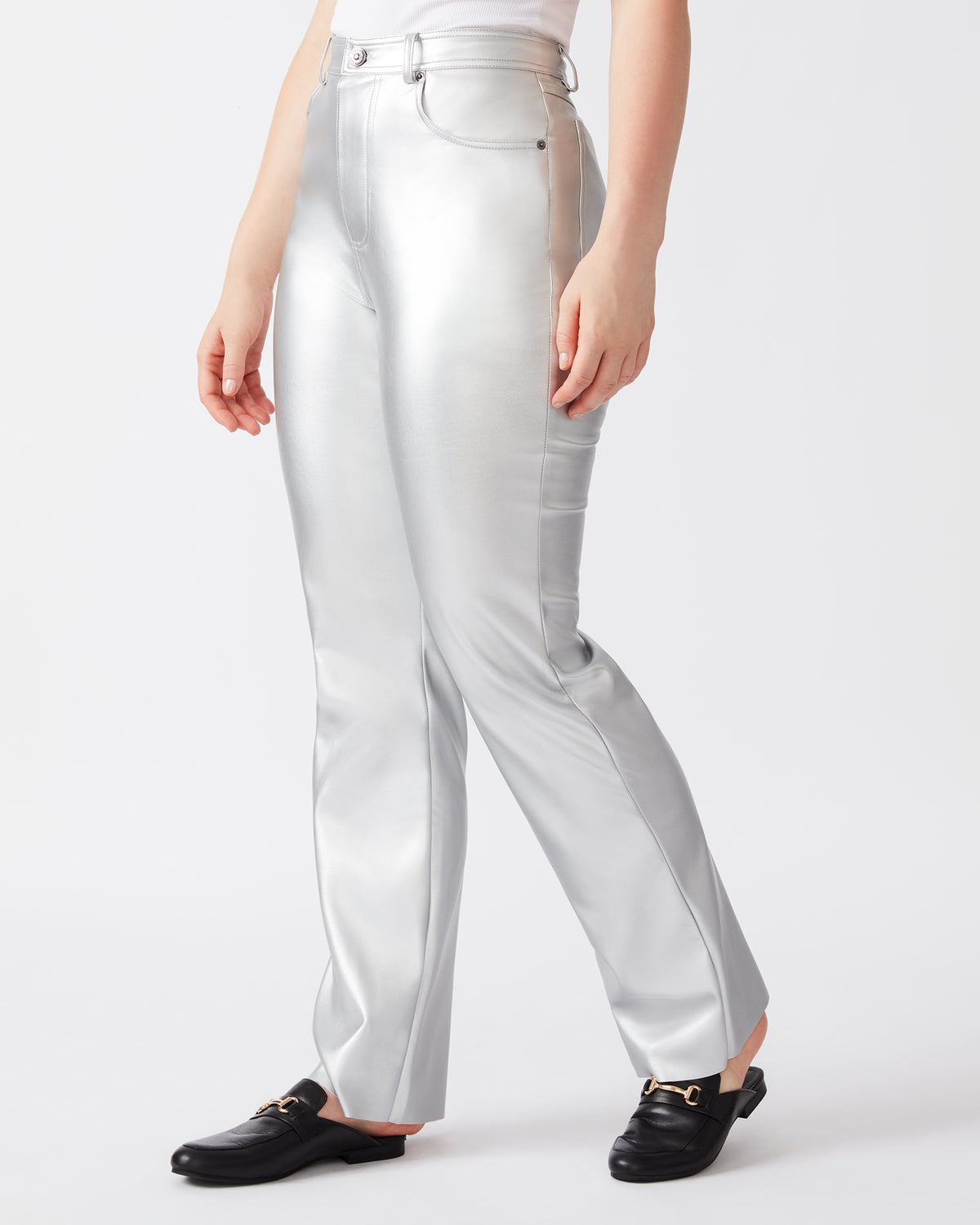 LOREN Pant Silver | Women's Faux Leather Straight Leg Pant - Steve Madden
