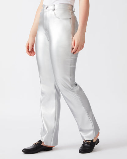 LOREN Pant Silver | Women's Faux Leather Straight Leg Pant - Steve Madden
