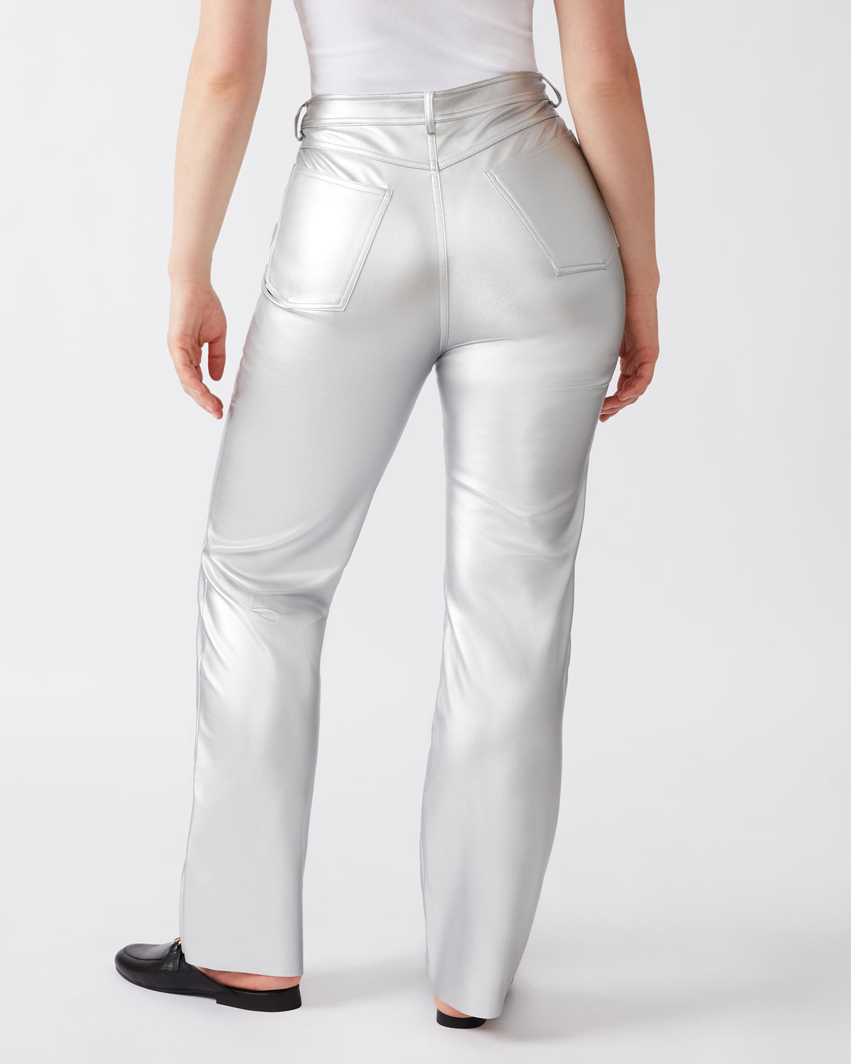 LOREN Pant Silver | Women's Faux Leather Straight Leg Pant - Steve Madden