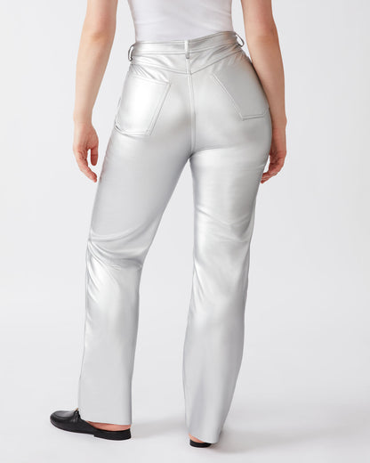LOREN Pant Silver | Women's Faux Leather Straight Leg Pant - Steve Madden